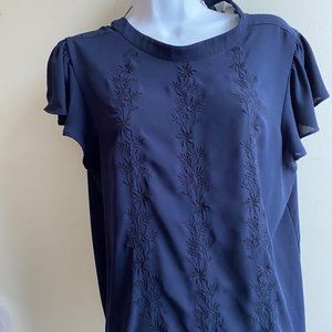 Loft Navy Short Sleeved Blouse. Size L Petite